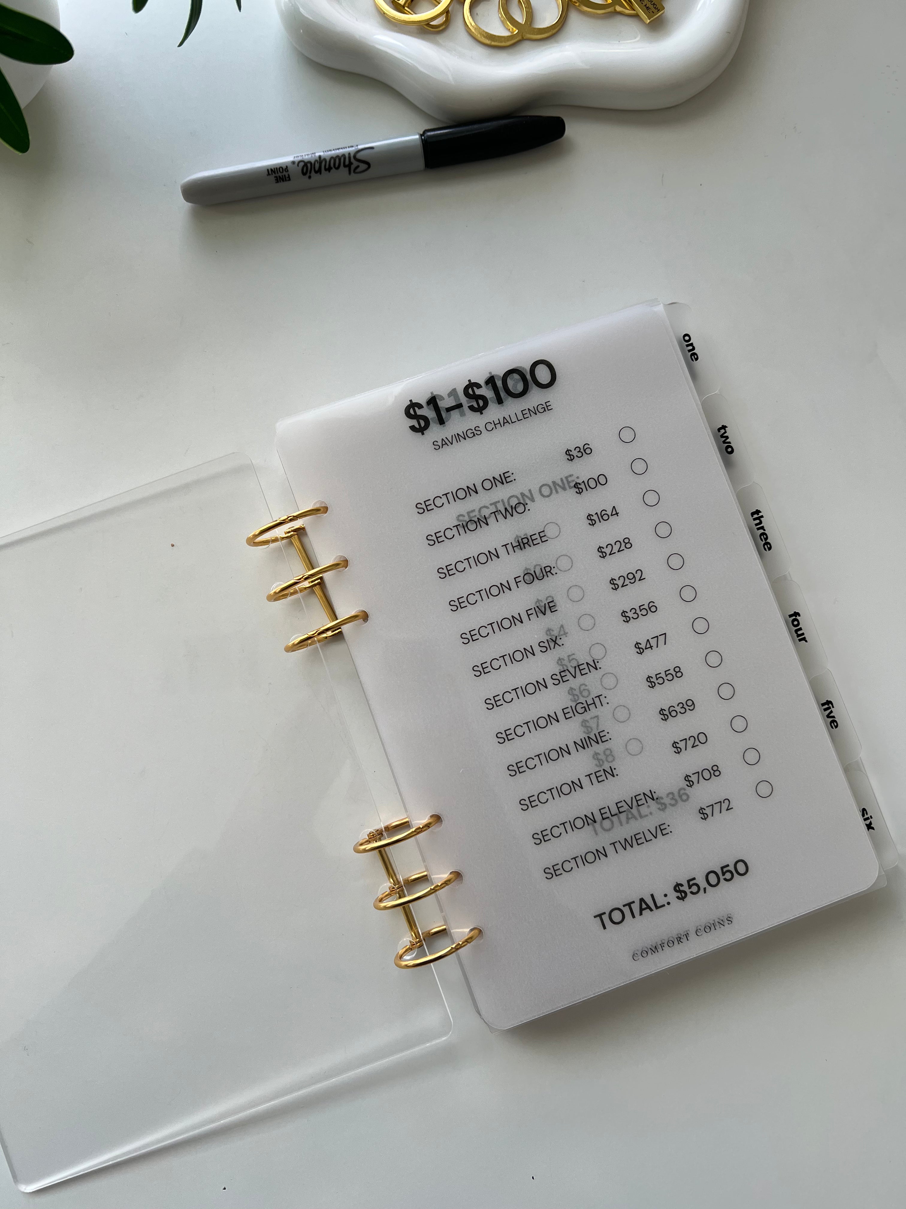 A5 Handmade $1-$100 Acrylic Binder Bundle w/ Tabbed Envelopes