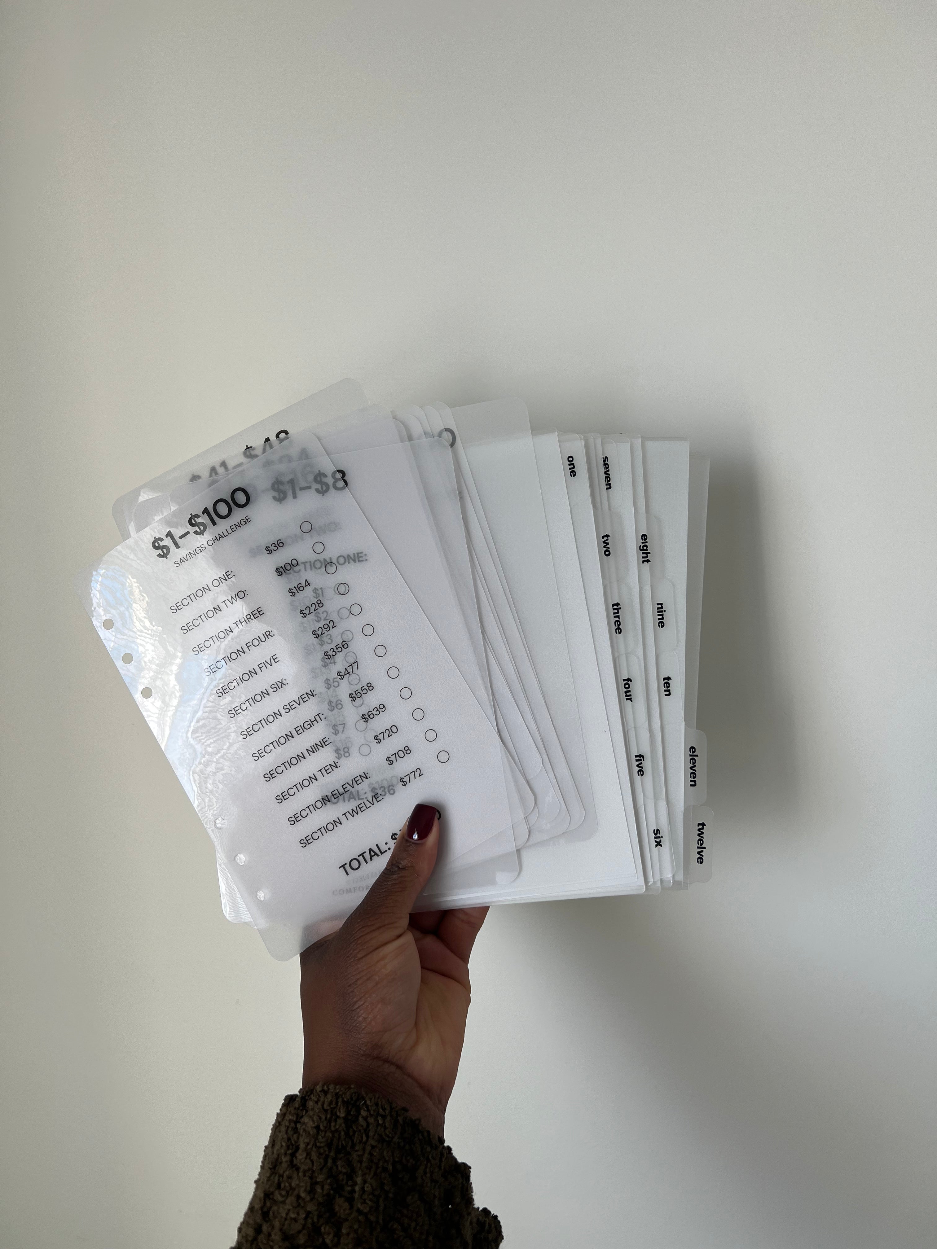 A5 Handmade $1-$100 Acrylic Binder Bundle w/ Tabbed Envelopes