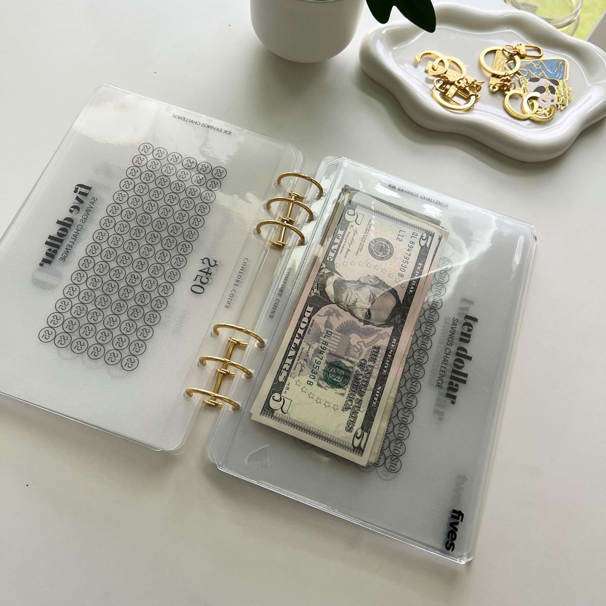 A5 10K Clear Acrylic Binder + PVC Envelopes (NO TABBED ENVELOPES)  + Charmed Dollars Challenge Bundle